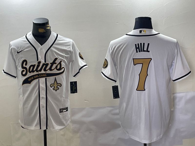 Men New Orleans Saints 7 Hill White Joint Name 2024 Nike Limited NFL Jersey style 3